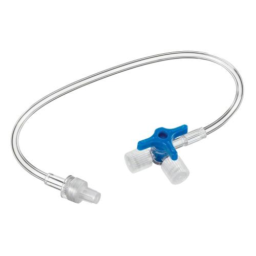 Dreiwegehahn Discofix®-3 mit Verlängerung 10 cm, blau, Packung á 50 Stück